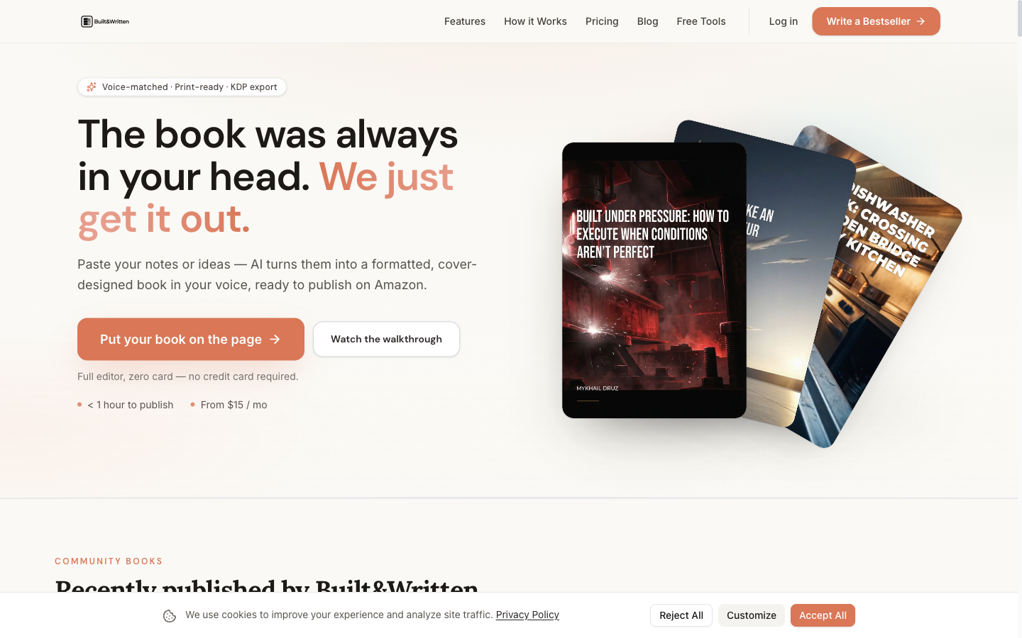 Built&Written homepage: turn existing content into a coaching book