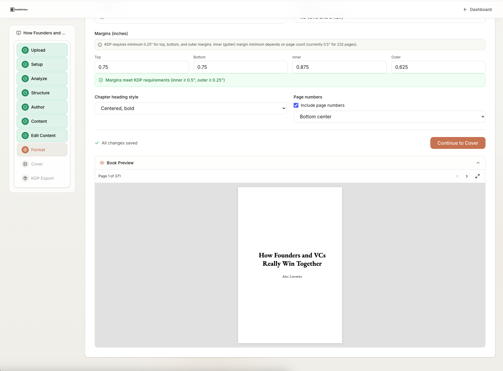 Built&Written: margin configuration with KDP requirements check passing