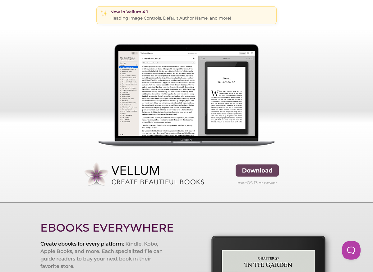 Vellum book formatting tool homepage