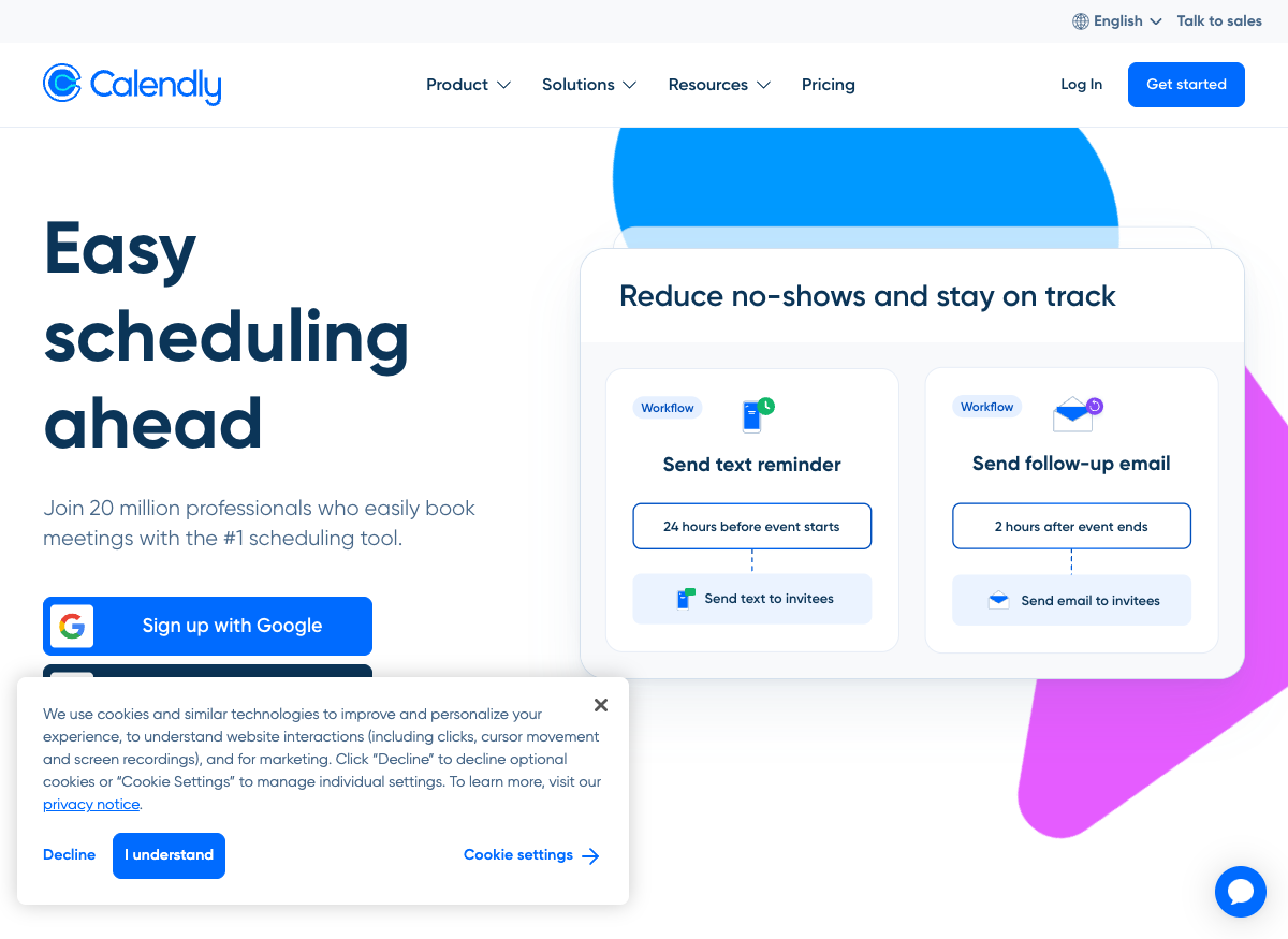 Calendly homepage: easy scheduling for one-on-one calls