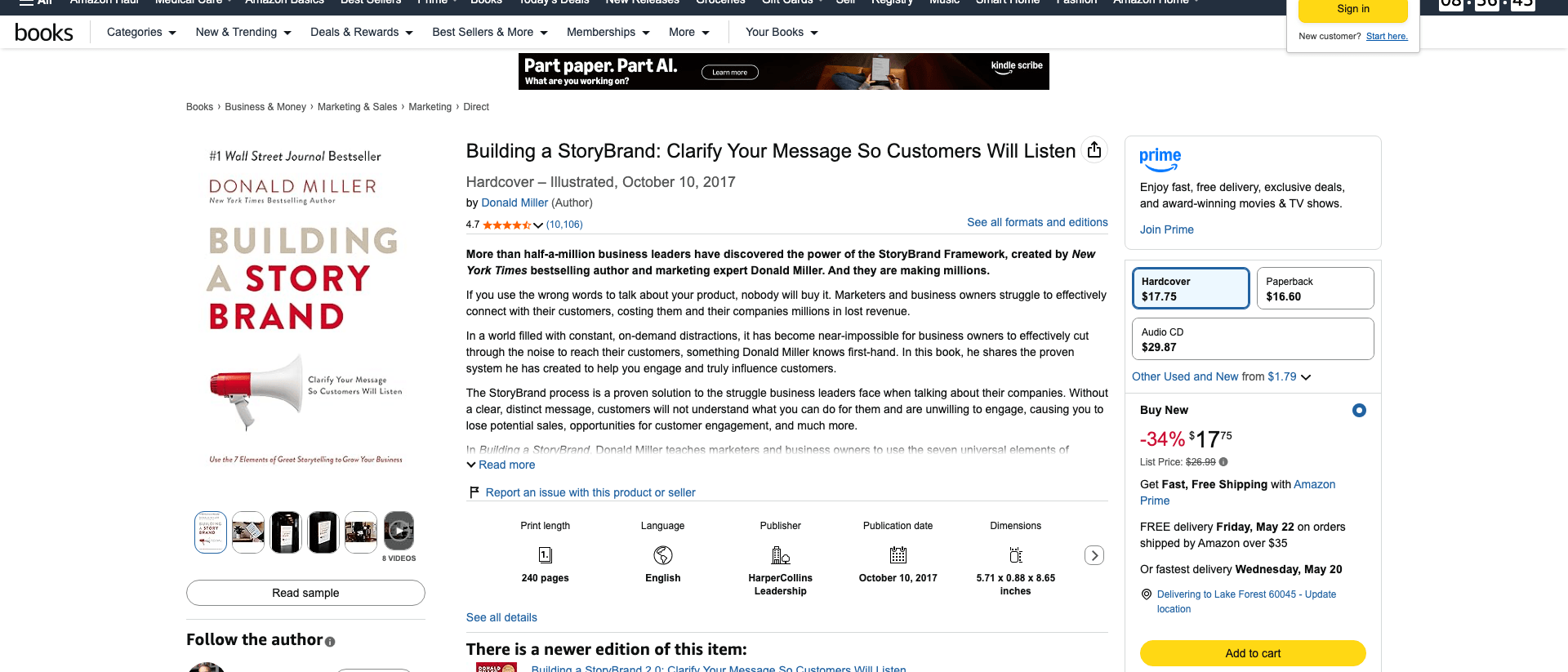 Building a StoryBrand on Amazon: an example of a business book with chapters mapped to a buyer journey, not an academic topic outline.