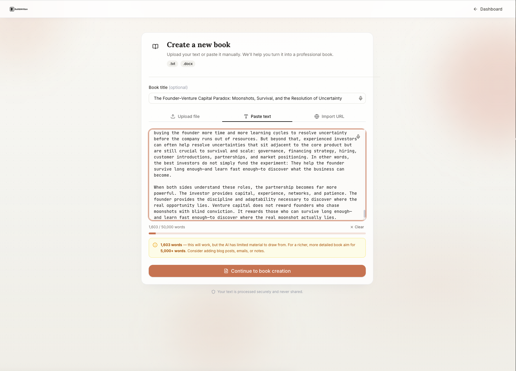 Built&Written: paste text input for raw content